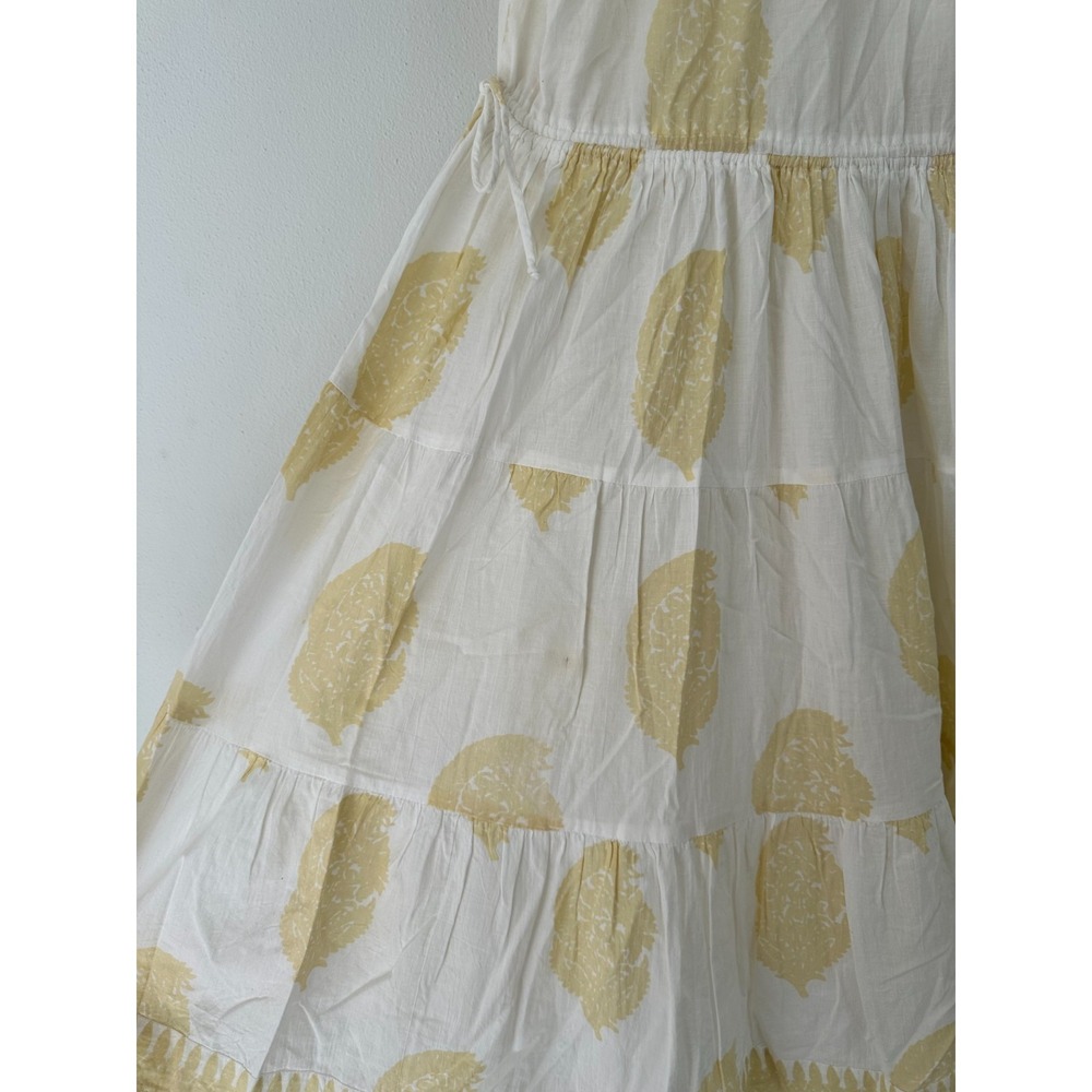 Guadalupe womens Dress XS high neck button Cotton Pattern White drawcord light - Picture 8 of 15
